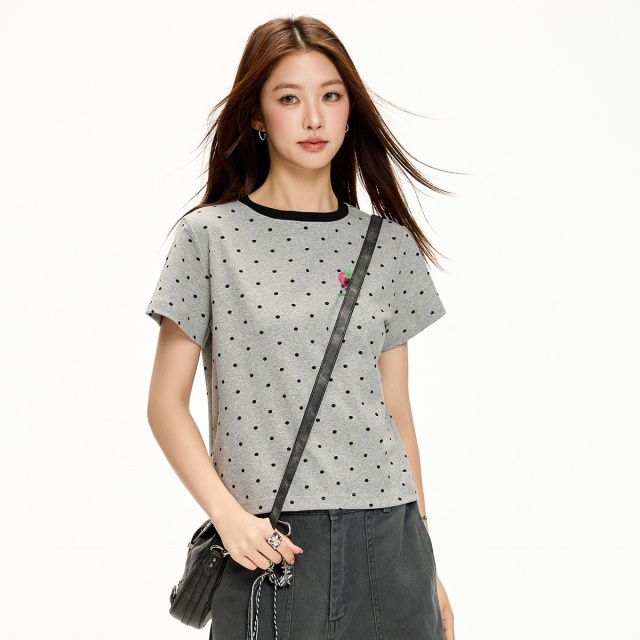 13714768.CHOCOOLATE夏季减龄短袖t恤波点印花学院风半袖女上衣