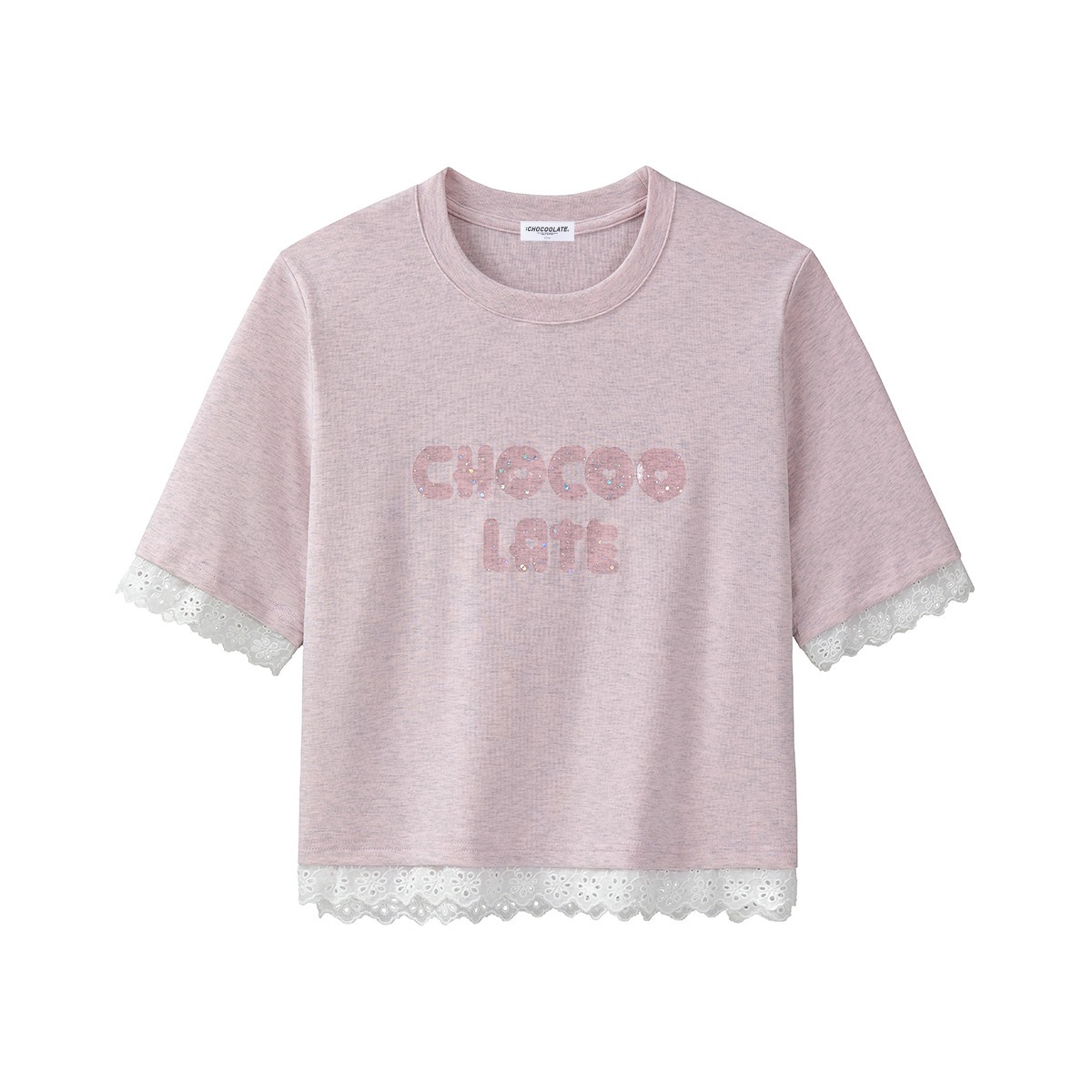 13714842.CHOCOOLATE炫彩胶片字母设计圆领短袖t恤夏季减龄上衣