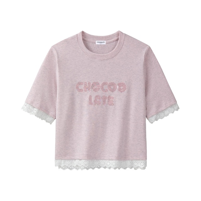 13714842.CHOCOOLATE炫彩胶片字母设计圆领短袖t恤夏季减龄上衣
