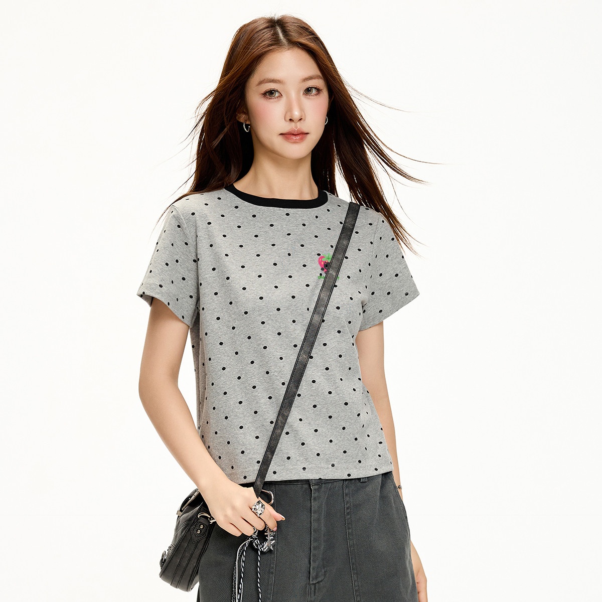 13714768.CHOCOOLATE夏季减龄短袖t恤波点印花学院风半袖女上衣