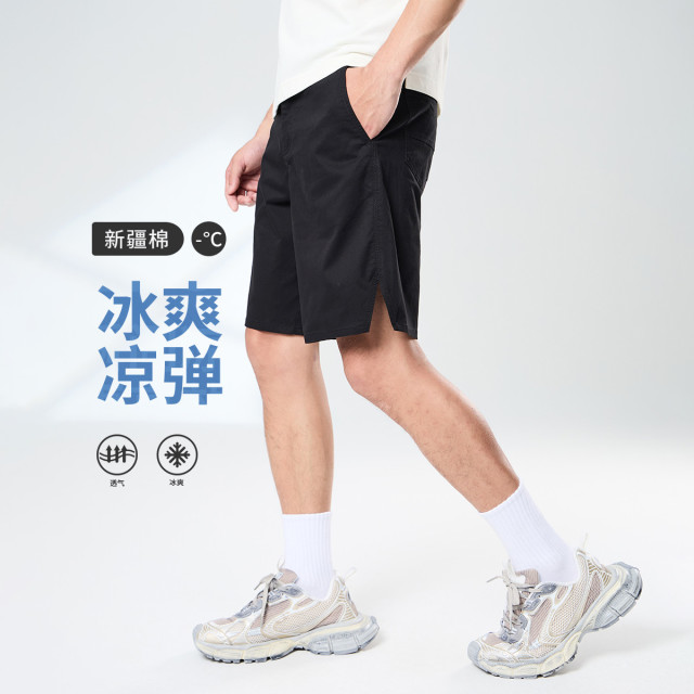 13334477.【冰爽凉弹】新疆棉亲肤透气夏纽扣开衩设计男士裤子休闲短裤