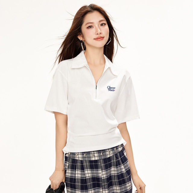 13714794.CHOCOOLATE夏季polo衫学院风印花翻领别致短袖t恤