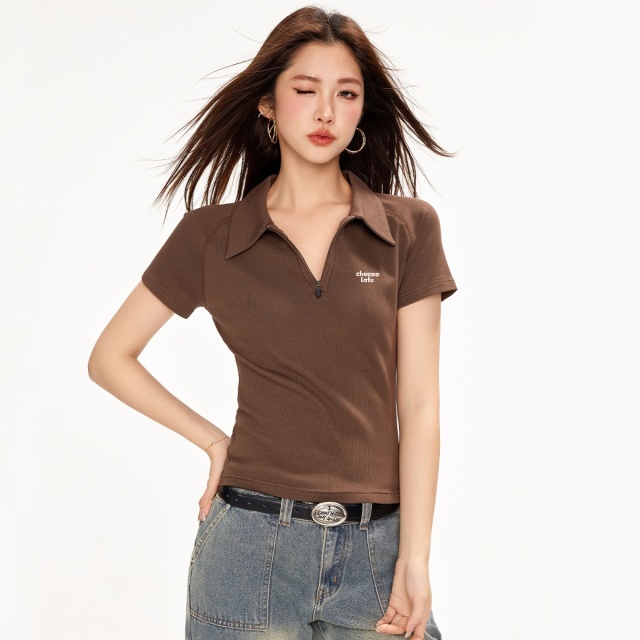 13714675.CHOCOOLATE学院风翻领短袖r恤夏季简约半袖polo衫