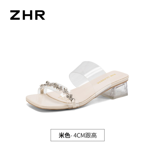 13340060.【ZHR则则】粗跟拖鞋露趾套脚粗跟女鞋[TPU]