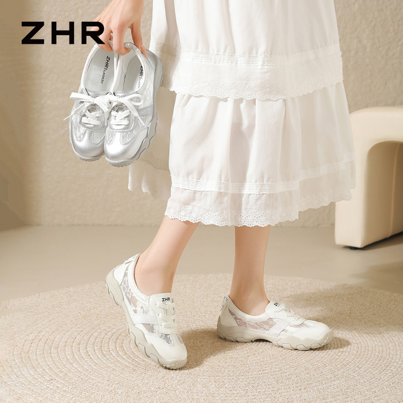 13340051.【ZHR则则】阿甘鞋圆头系带平底女鞋[仿超纤+网纱+格利特]