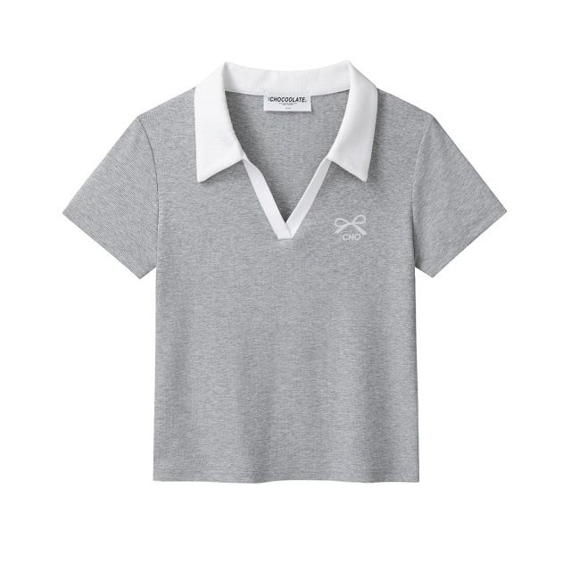 13714703.CHOCOOLATE夏季撞色领短袖t恤学院风polo衫女上衣