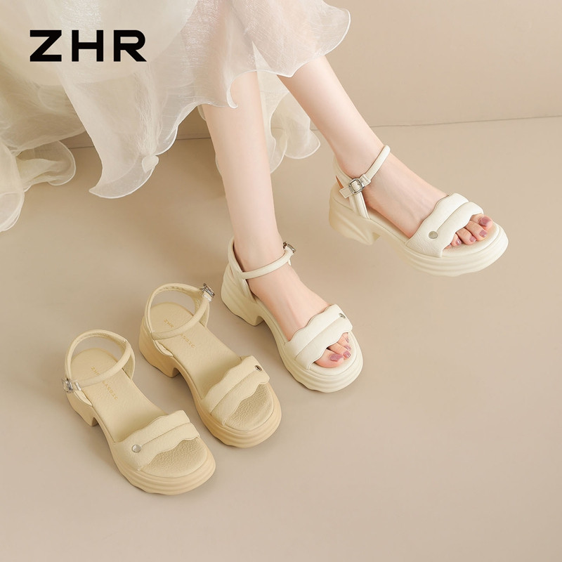 13339985.【ZHR则则】厚底凉鞋露趾搭扣厚底女鞋[PU]