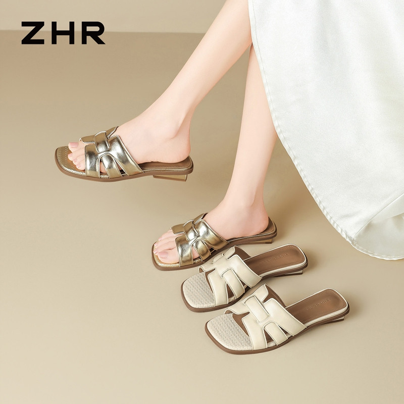 13340055.【ZHR则则】粗跟拖鞋方头套脚厚底女鞋[PU]
