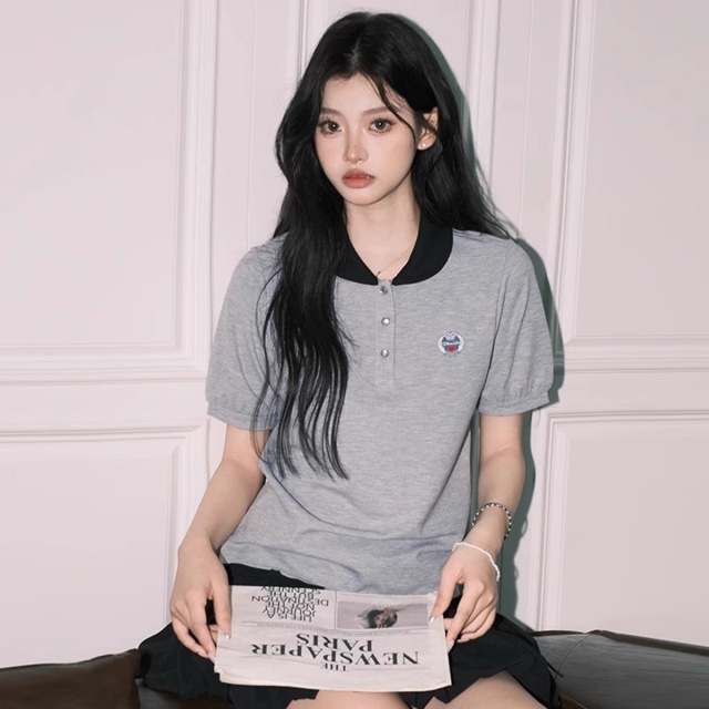 13714673.CHOCOOLATE夏季款运动休闲风T恤POLO领上衣短袖女