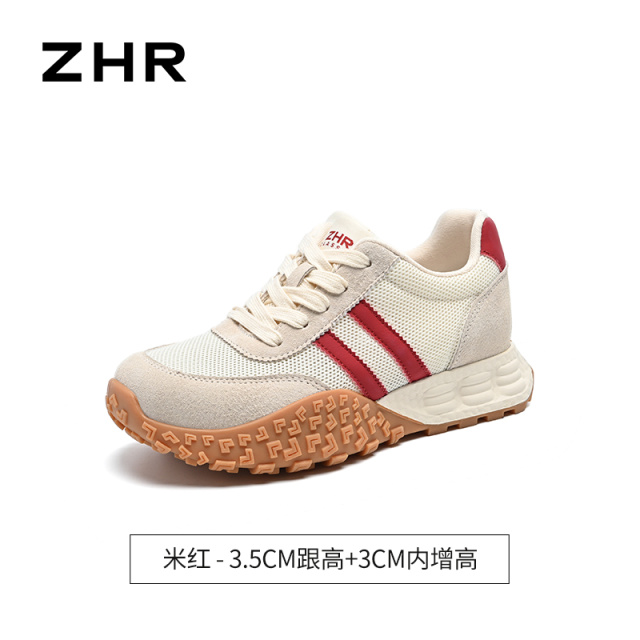 13340040.【ZHR则则】内增高阿甘鞋圆头系带厚底女鞋[猪巴戈+网布+超纤]