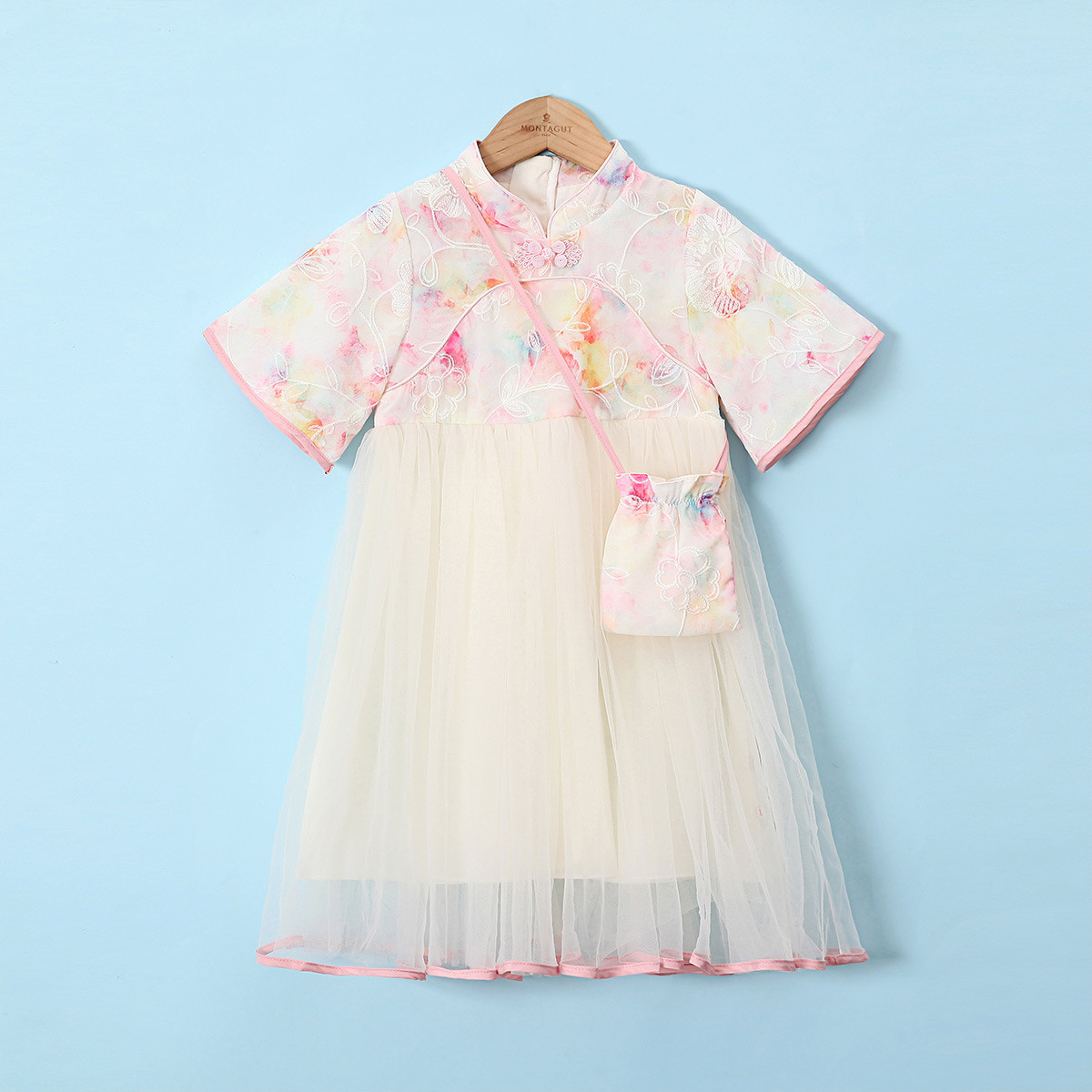13339042.【中国风碎花汉服连衣裙】女童改良旗袍拼接网纱超仙蓬蓬公主裙