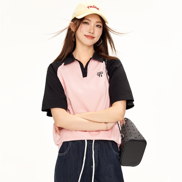 13714712.CHOCOOLATE休闲宽松插肩袖翻领polo衫夏季短袖t恤