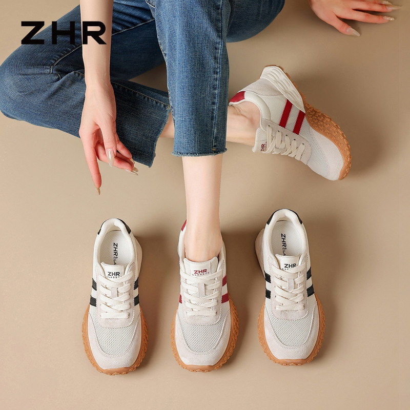 13340040.【ZHR则则】内增高阿甘鞋圆头系带厚底女鞋[猪巴戈+网布+超纤]
