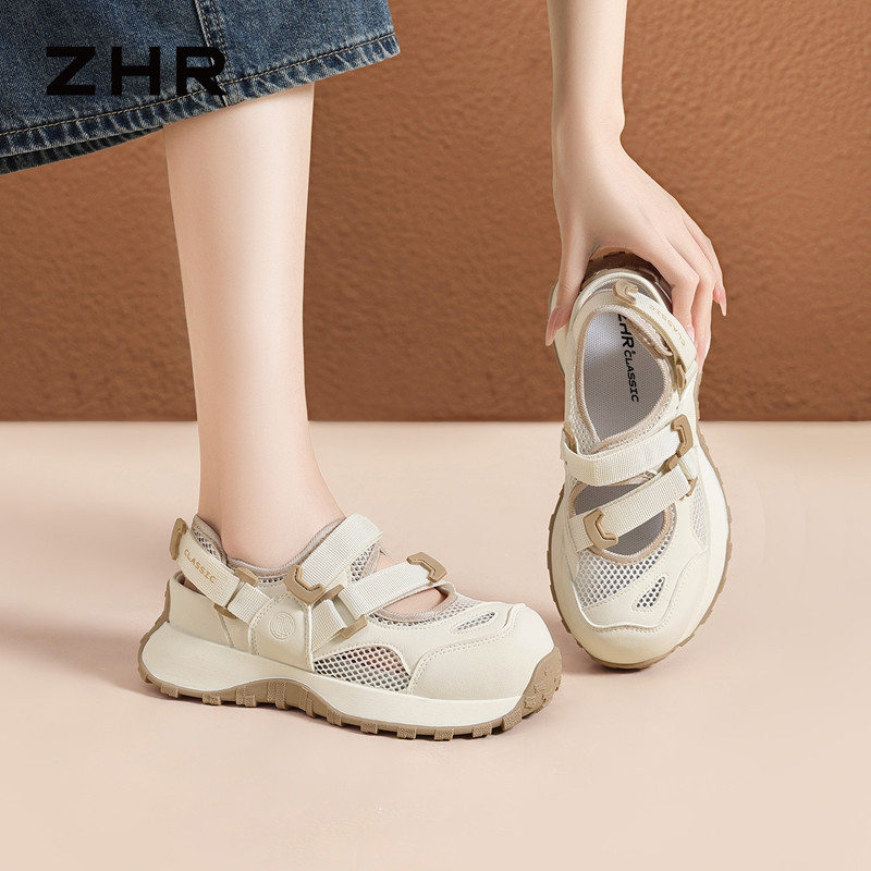 13835944.【ZHR则则】老爹鞋魔术贴圆头厚底女鞋[PU+网布]