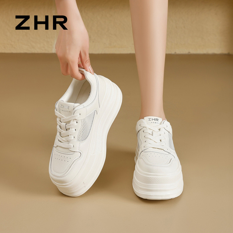 13340011.【ZHR则则】厚底小白鞋圆头系带厚底女鞋[PU+网布]