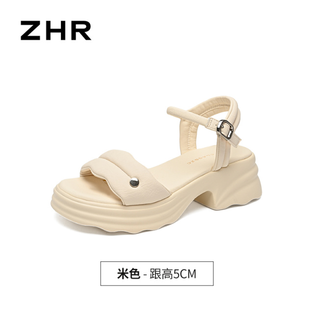 13339985.【ZHR则则】厚底凉鞋露趾搭扣厚底女鞋[PU]