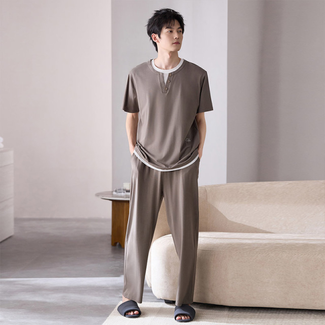 13340219.派邦奴棕色系男士可外穿家居服软糯亲肤短袖套装fd