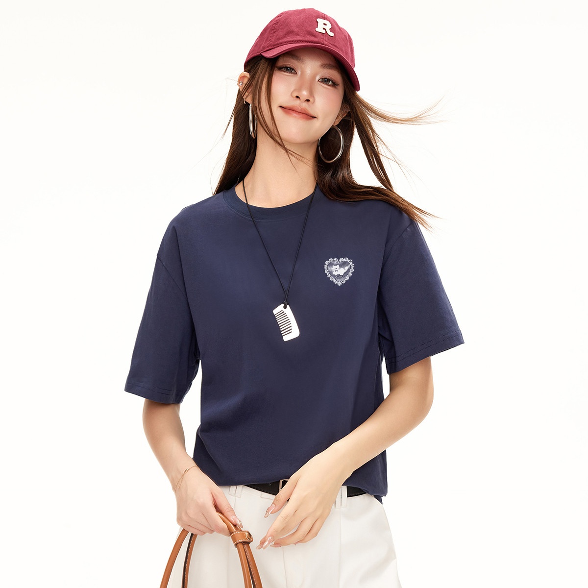 13714727.CHOCOOLATE夏季圆领印花上衣休闲宽松短袖t恤通勤百搭