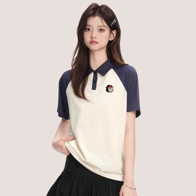 13714702.CHOCOOLATE夏季短袖t恤小清新撞色拼接polo衫上衣