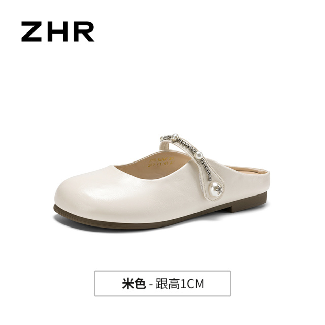 13340050.【ZHR则则】穆勒拖鞋圆头套脚平底女鞋[PU]