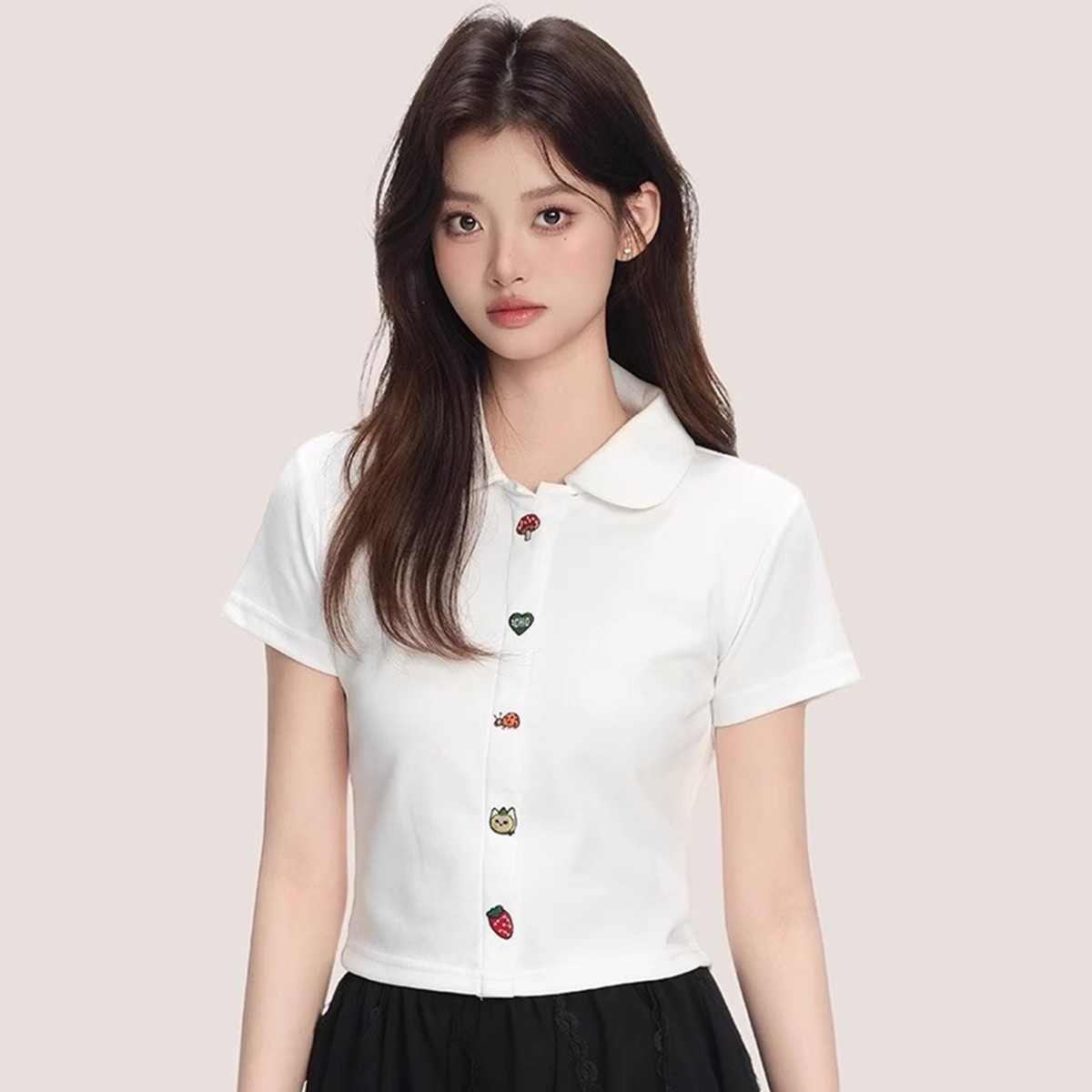 13714684.CHOCOOLATE甜美少女polo衫春夏季设计感短袖女上衣