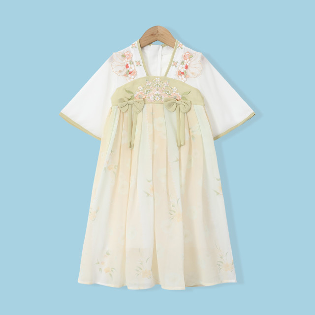 13339032.【超仙刺绣古装儒裙】女童汉服节假日演出服中大童唐装连衣裙薄