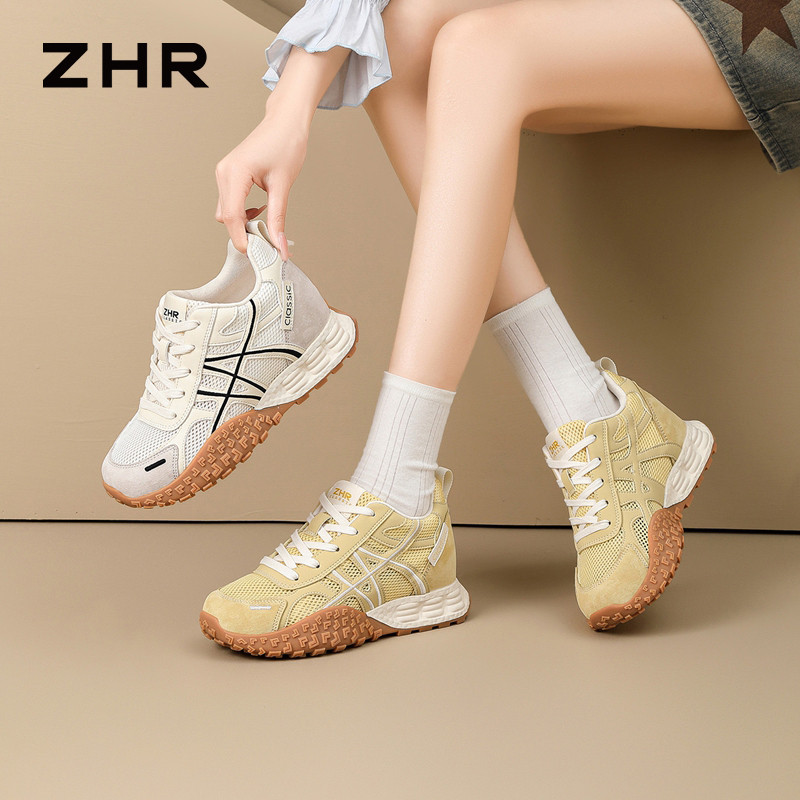 13340001.【ZHR则则】内增高阿甘鞋圆头系带厚底女鞋[猪巴戈+网布+超纤]