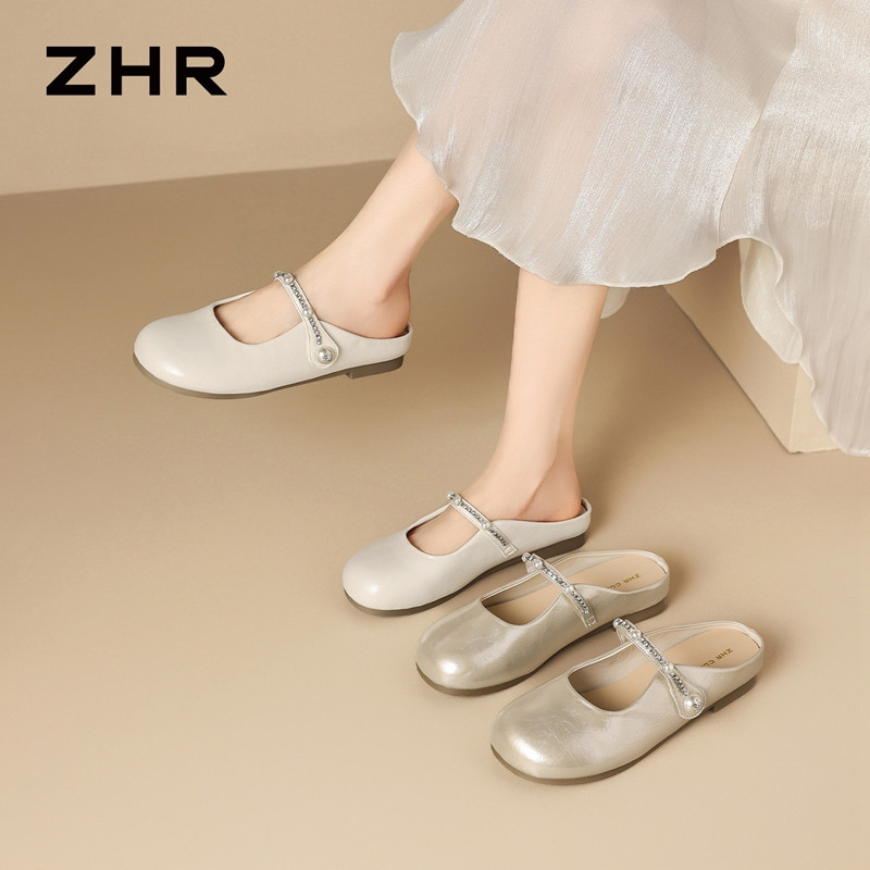 13340050.【ZHR则则】穆勒拖鞋圆头套脚平底女鞋[PU]