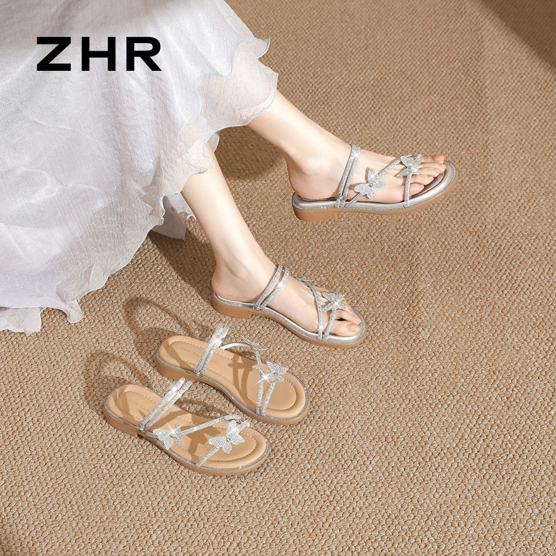 13340027.【ZHR则则】平底凉鞋露趾套脚平底女鞋[织物]