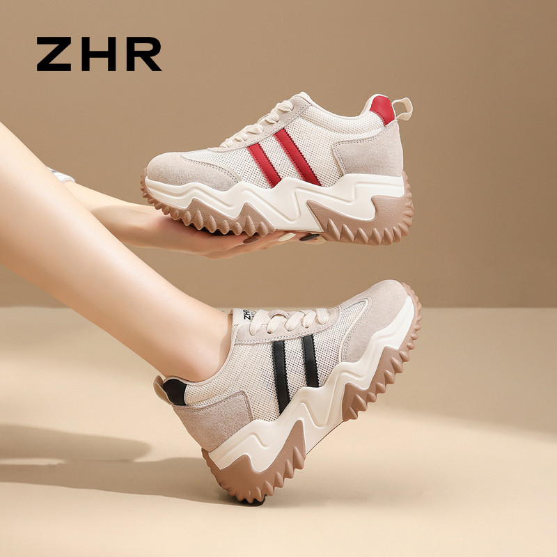 13340056.【ZHR则则】内增高阿甘鞋圆头系带厚底女鞋[猪巴戈+超纤+网布]