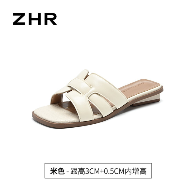 13340055.【ZHR则则】粗跟拖鞋方头套脚厚底女鞋[PU]