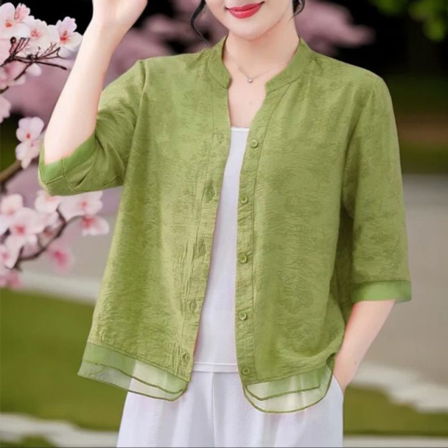 13460952.初云紫衣春夏装 女百搭宽松复古休闲薄款衬衫中袖上衣显瘦小衫0363