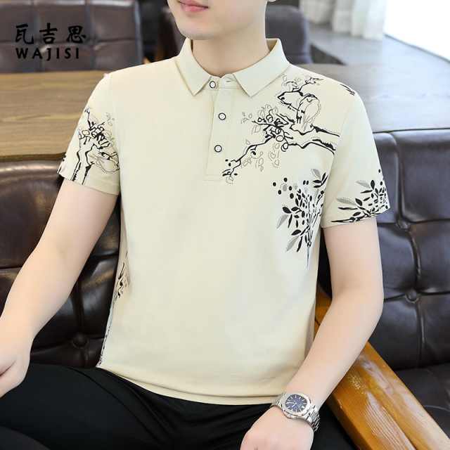 13340785.夏季新款男士短袖polo衫翻领半袖纯棉T恤男商务休闲印花上衣