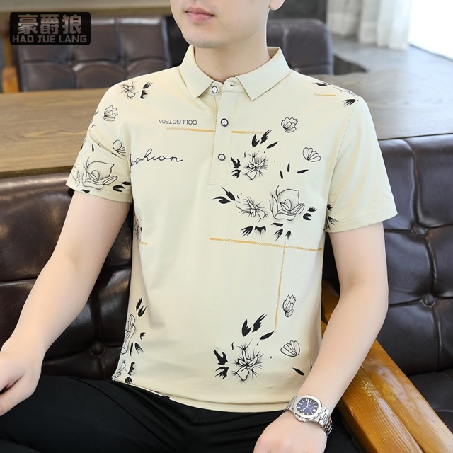 13340745.男士短袖T恤夏装薄款透气上衣体恤立领polo衫青年个性潮流