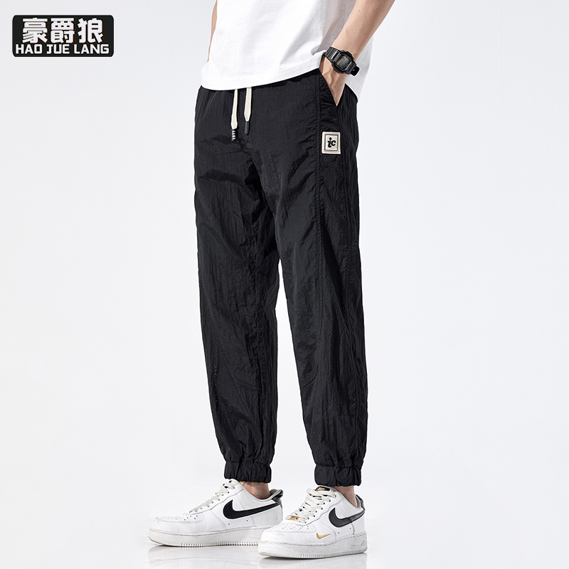13340751.新款夏季薄款束脚休闲时尚百搭男装裤子透气裤子男冰丝休闲裤