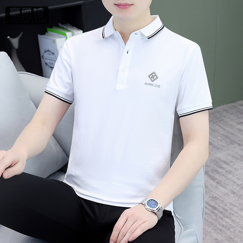 13340700.高档polo衫男士短袖t恤夏季新款带领有领上衣白色翻领95%棉