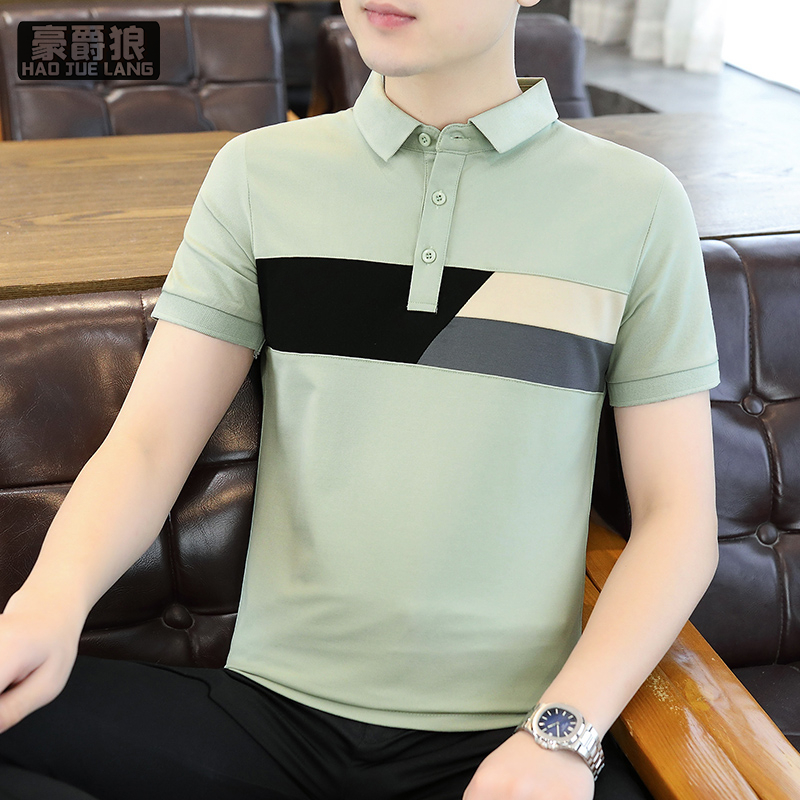 13340762.撞色拼接翻领POLO衫男短袖夏季新款潮流休闲珠地棉半袖T恤男上衣