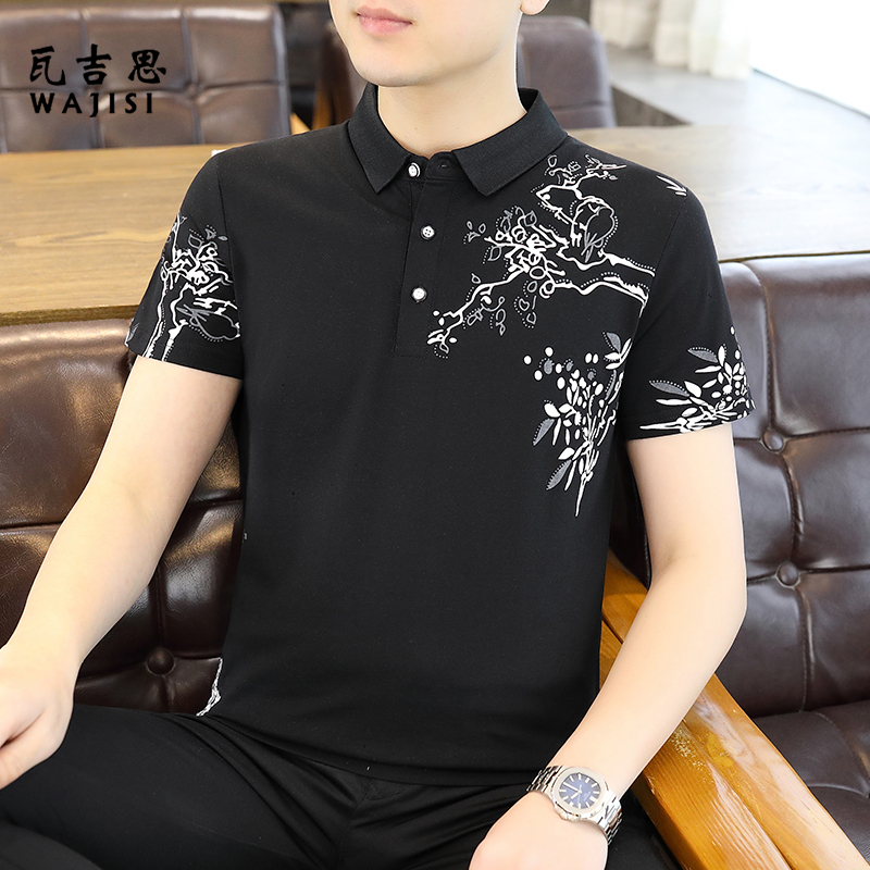 13340785.夏季新款男士短袖polo衫翻领半袖纯棉T恤男商务休闲印花上衣