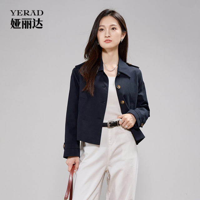 13348935.【娅丽达】宽松百搭短款风衣外套女上衣气质长袖夹克