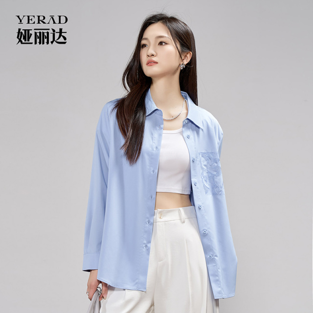 13348405.【娅丽达】重工刺绣翻领衬衫女休闲小衫衬衣长袖外套