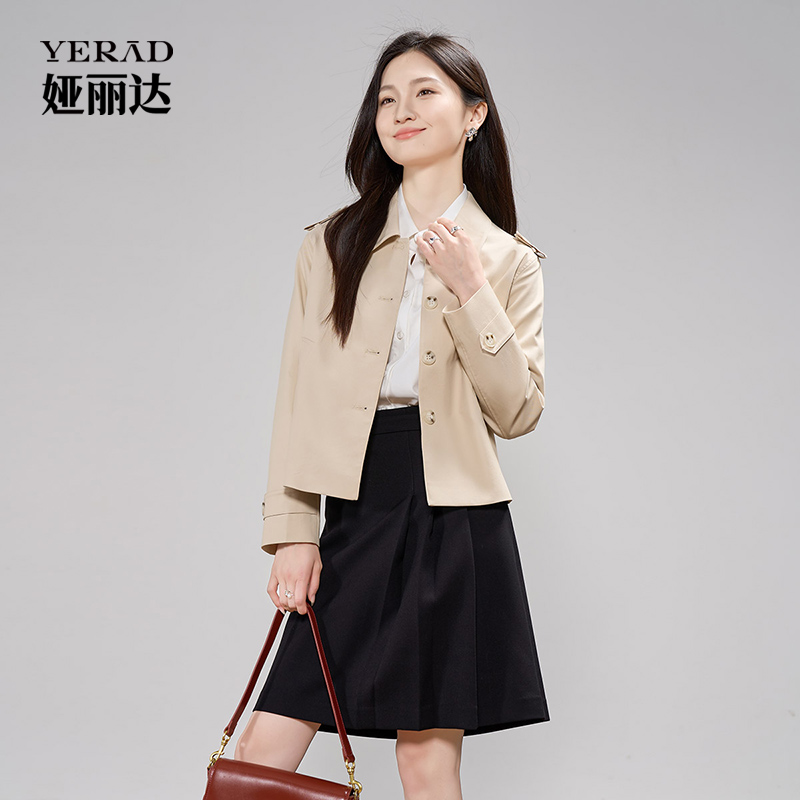 13348935.【娅丽达】宽松百搭短款风衣外套女上衣气质长袖夹克
