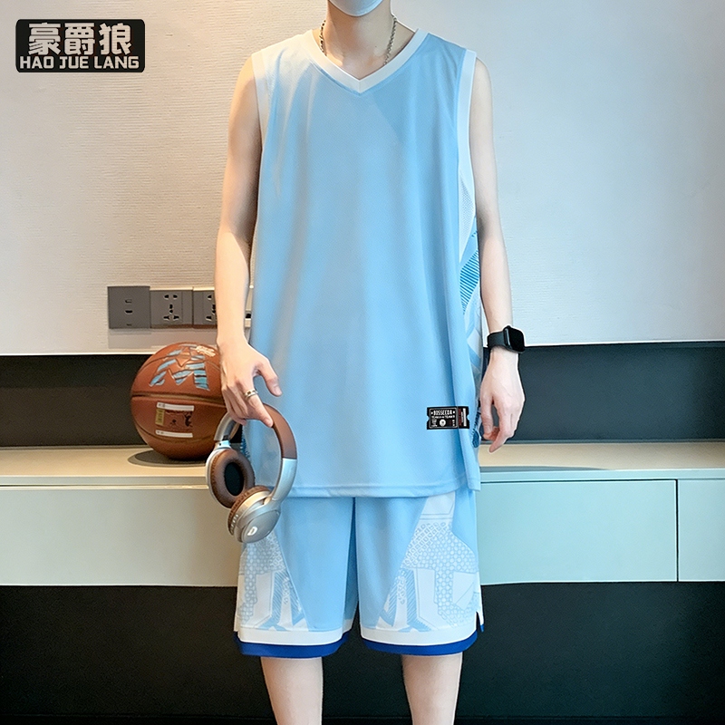 13352962.运动服男士无袖背心套装男夏季冰丝速干球衣青少年初中学生篮球服