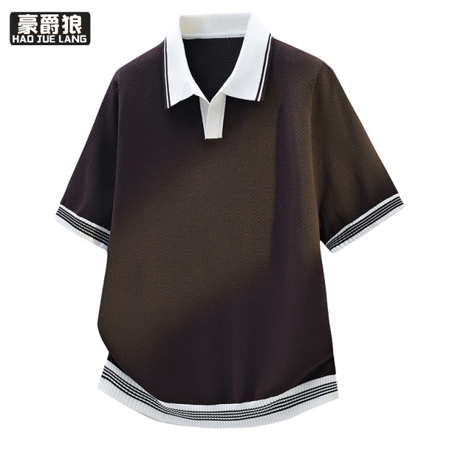 13352904.轻奢撞色翻领POLO衫男短袖修身商务休闲条纹T恤夏季时尚都市透气