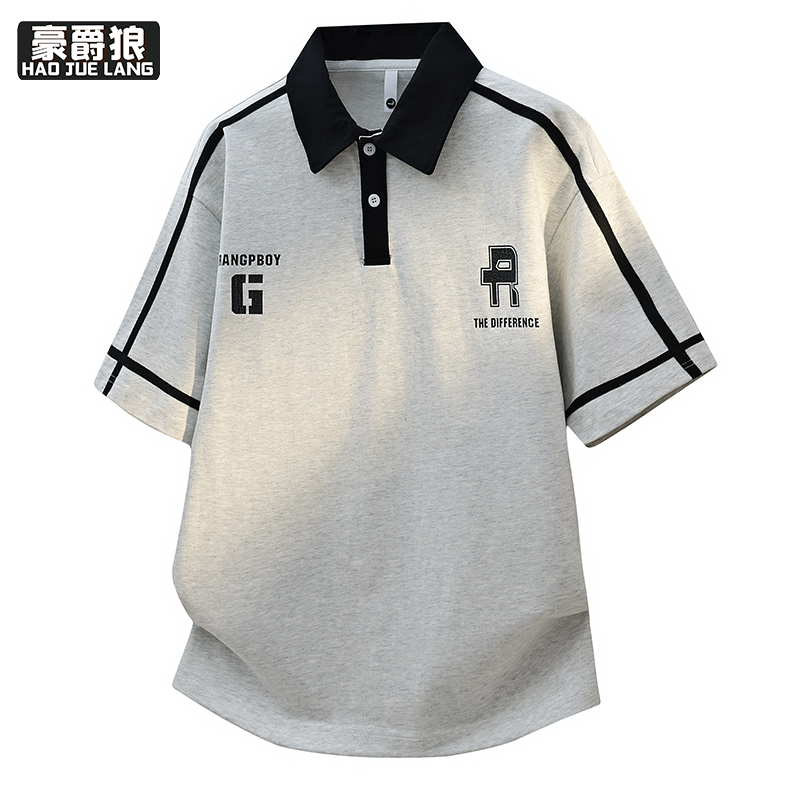 13352959.Polo衫短袖男夏季新款撞色拼接翻领t恤男宽松青少年凉感透气半袖