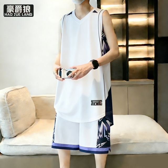 13352968.青少年速干篮球球衣男夏季冰丝透气专业跑步训练队服无袖运动套装