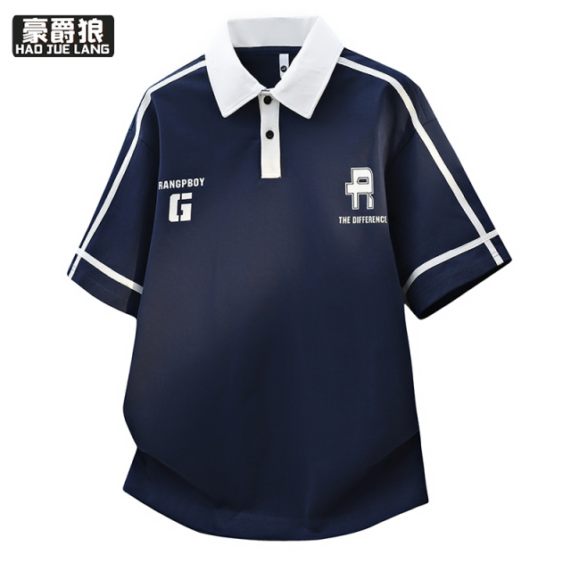 13352959.Polo衫短袖男夏季新款撞色拼接翻领t恤男宽松青少年凉感透气半袖