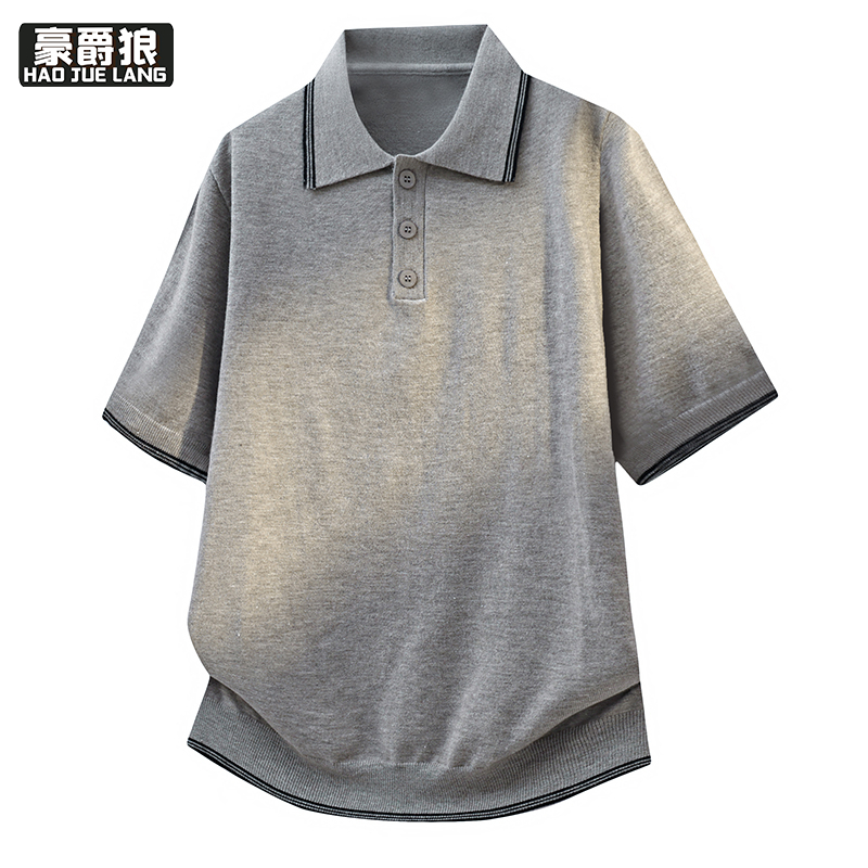 13352993.简约短袖polo衫男士t恤老钱风宽松针织打底衫夏装薄款凉感ins