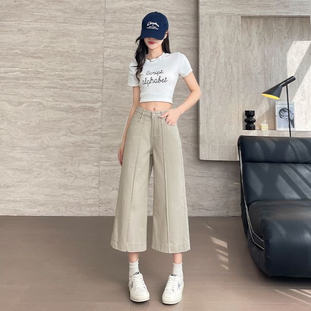 13351191.柒蒙 小个子窄版直筒牛仔裤女显瘦宽松设计七分裤
