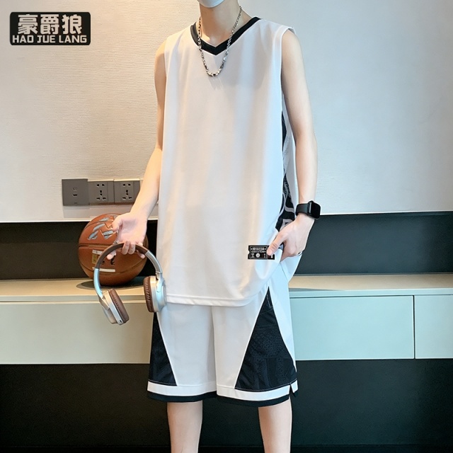 13352962.运动服男士无袖背心套装男夏季冰丝速干球衣青少年初中学生篮球服