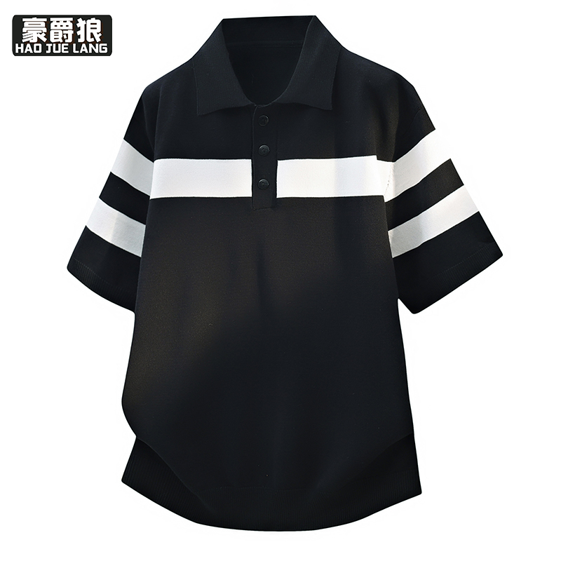 13352924.轻奢翻领半袖针织POLO衫舒适夏季薄款透气男装上衣休闲百搭短袖潮